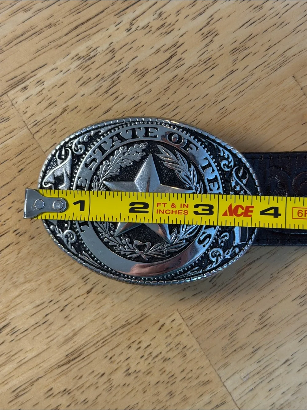 Justin USA Top Grain Cowhide Tooled Leather Belt Texas Seal Buckle Sz 34